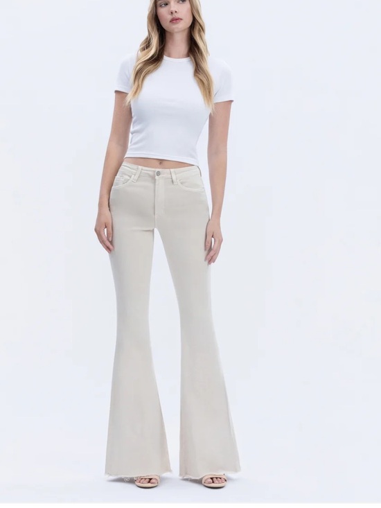 Vervet Pants - Vervet Parchment - High Rise Raw Hem Super Flare Jeans 29 Cream Tan Natural